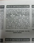 Aviso de constitución de sociedad publicado